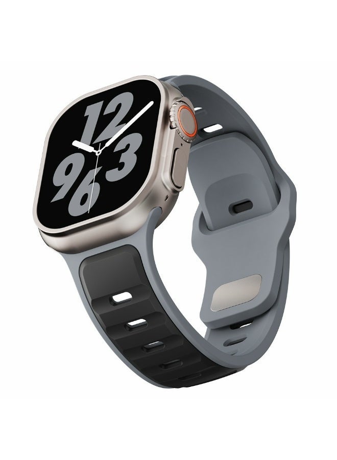 Silicone Strap for Apple Watch Ultra 3 2 1 49mm / Series 11 10 46mm / 9 8 7 45mm / SE3 SE2 SE 6 5 4 44mm / 3 2 1 42mm Dual Color Sport Wrist Band - (Black/Grey) - Image 1